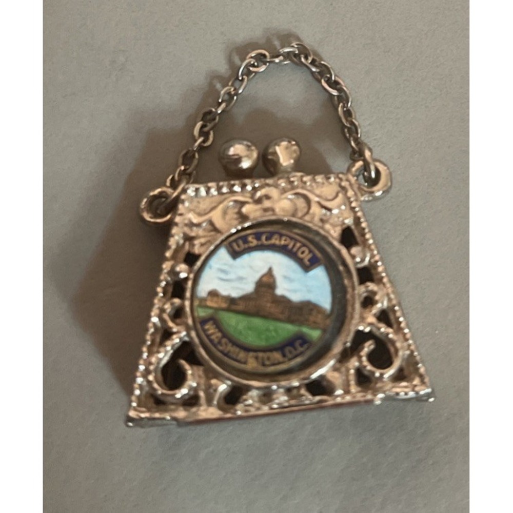 Vintage Gold Tone Filigree Miniature Purse Charm U.S. Washington Pendant